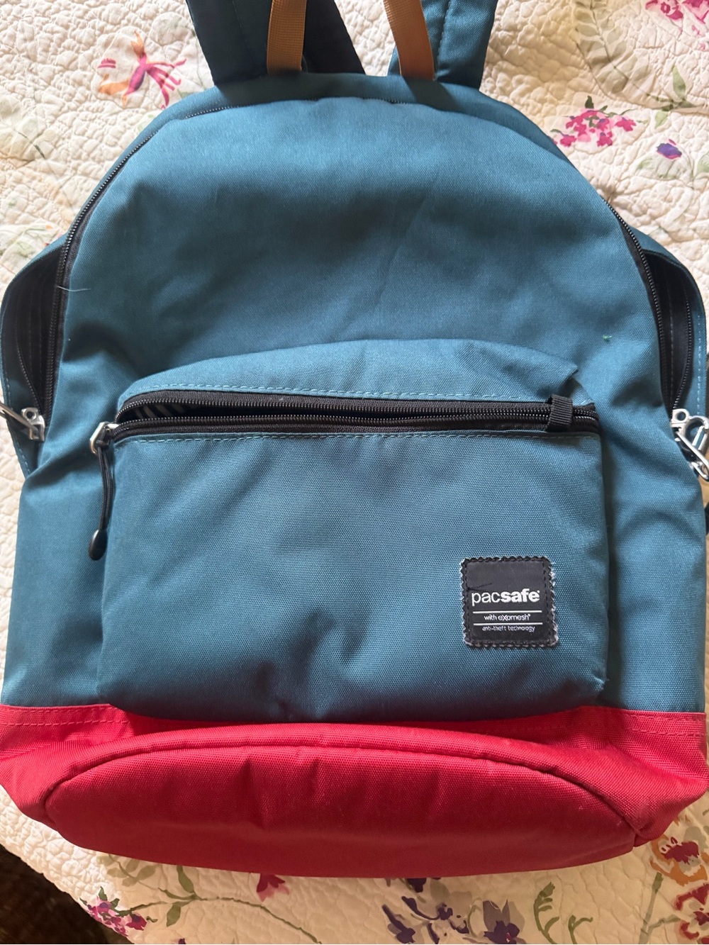 Pacsafe Teal and Red Anti-Theft Everyday Backpack